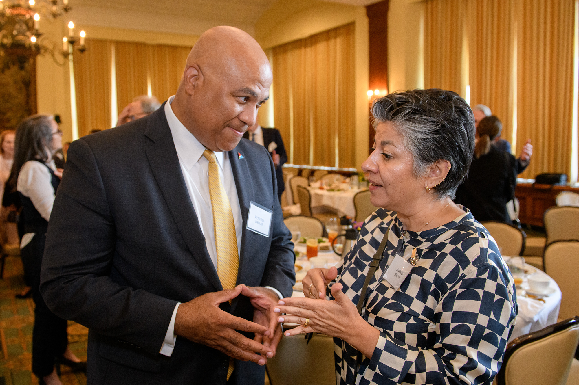 Two people speaking to each other